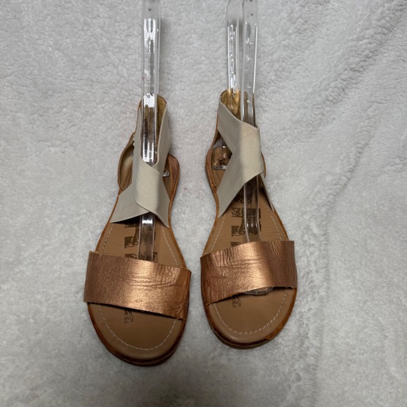 Sorel Ella Sandal Rose Gold Metallic Elastic Strap Flat Sandals Womens - Picture 2 of 8